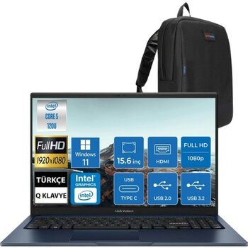 Asus Vivobook 15 X1504VA Intel Core 5 8gb Ram 512GB SSD WINDOWS11 Pro Fullhd  15.6" Taşınabilir Bilgisayar & Cimete Çanta - 512 GB - 8 GB