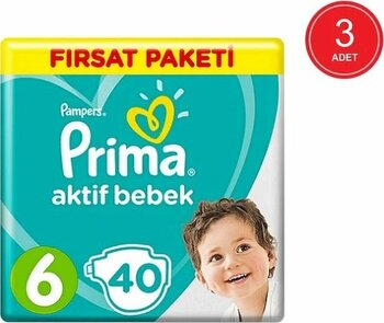 Prima Pampers Fırsat Paketi Extra Large Bebek Bezi 13-18 Kg 6 Beden 3 X 40 Adet 3'lü