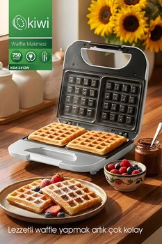 Kiwi KSM-2405W Waffle Makinesi | Yapışmaz Plaka & Otomatik Kapanma & Dikey Saklama