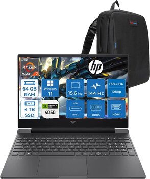 Hp Victus Gaming Amd Ryzen 7-7445hs 64gb Ddr5 4tb Ssd Rtx Rtx4050/6gb 15.6" Fhd (1920 X 1080), 144 Hz, Ips, 300 Nits Win11pro Gaming Bilgisayar Wbx9u9eaf25+Zettaçanta