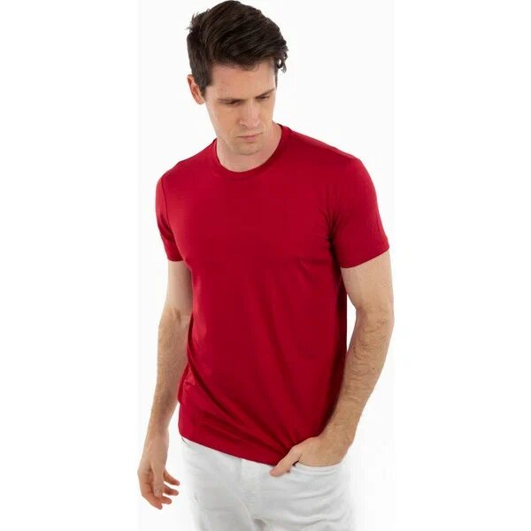 Story Of Basics Bisiklet Yaka Kısa Kollu Likralı Viskon Kırmızı L T-Shirt