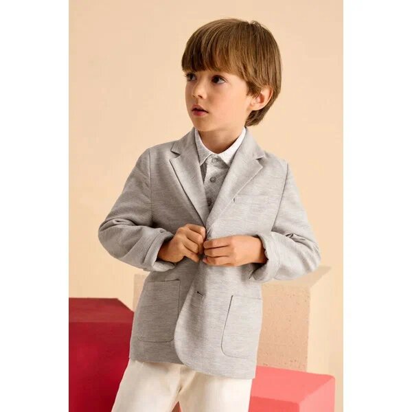 Çift Düğmeli Cepli Özel Gün Davet Doğum Günü Bayramlık Blazer Erkek 7–8 Yaş Bej Ceket