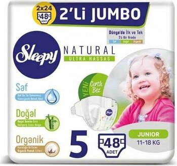 Sleepy Natural Bebek Bezi İkili Jumbo 5 Beden 11-18 Kg 48 Adet