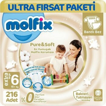 Molfix Pure Soft Ultra Avantaj Bebek Bezi 6 Beden 216 Adet