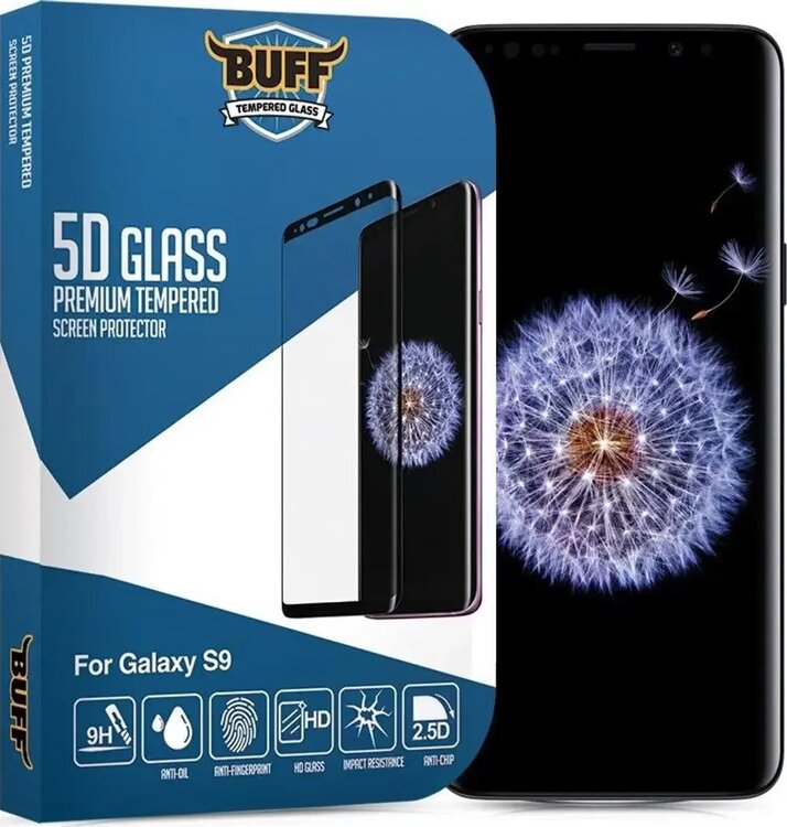 BUFF Samsung Galaxy S9 Siyah 5D Glass Ekran Koruyucu