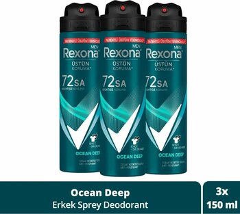 Rexona Men Erkek Sprey Deodorant Invisible Ocean Deep 72 Saat Kesintisiz Üstün Koruma 150 ml X3