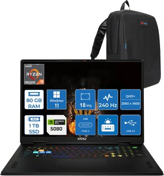 Msı Vector A18 Hx A9wig-093tr Amd Ryzen 9-9955hx Aı 80gb 1tb Ssd 16gb/Rtx5080 Gddr7 175w 18 Inç 2k 2560×1600) Qhd+ 240hz Windows 11 Pro Taşınabilir Bilgisayar  Zt093trp35+Zettaçanta
