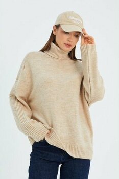 6907 Kadın Fitil Detaylı Triko Kazak Bej
