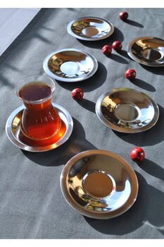 Qualitev 6'lı Paslanmaz Çelik Gümüş Çay Tabağı 10 Cm Çay Tabak