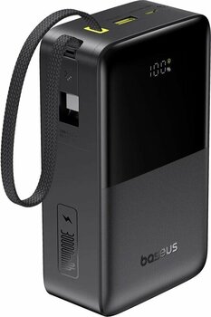 Baseus EnerFill Bipow2 Pro 30000 mAh Power Bank, Dahili USB-C Kablosu, 22.5W Hızlı Şarj, LED Ekran, Siyah