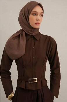 Armine Lyocell Eşarp 3-11 Kahverengi Desenli 47353