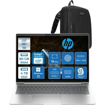 Hp Elitebook 660 G11 Intel Core Ultra 7 155U 80GB Ddr5 4tb SSD 16" Wuxga 300NITS IPS Windows 11 Pro Taşınabilir Bilgisayar 9C004EAP30 + Zetta Çanta