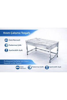 sc sonsesconcept Çalışma Tezgahı Mermerli, Krom , Paslanmaz, 200 x 60 x 85