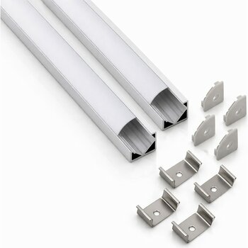 Ledarmy 2'li Set Köşe LED Profil Kanal 18x18mm Alüminyum 1 Metre Sıva Üstü Eloksallı Şerit LED Kanalı Opak Kapaklı Tutuculu 8987 - 1 m - Gümüş