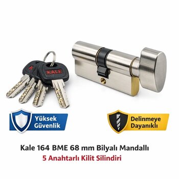 Kale 164 Bme 68 Mm Bilyalı Mandallı Kilit Silindiri | 5 Anahtarlı Emniyet Kartlı Kapı Göbeği