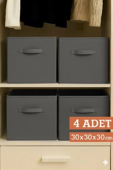 PH Prendi Home 4’lü Antrasit Dolap İçi Düzenleyici Kutu - 30x30x30 cm Katlanabilir Çok Amaçlı Saklama Kutusu