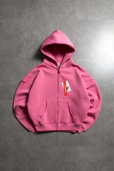 Crupt Studio Pembe Boxy Crop Erkek Ceket Zip Hoodie M Beden