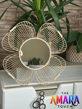 THE AMARA TOUCH Rattan Bambu Dekor Ayna, Çocuk Odası,konsol Ayna, Yuvarlak Duvar Aynası, Yonca Rattan Ayna