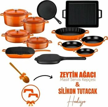 Lava Döküm 12X Trendy Serisi 17 Parça Tencere & Tava Seti  Turuncu