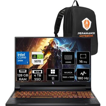 Acer Nitro V 16 Intel Core 7 240H 128GB 4tb SSD RTX5070/8GB 95W 16" Fhd+ 180Hz W11P Gaming Laptop & Per4 Çanta NHQZREY002P450 - 4 TB - 128 GB