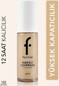 Flormar Perfect Coverage Yoğun Kapatıcı Su Bazlı Fondöten 102 Soft Beige