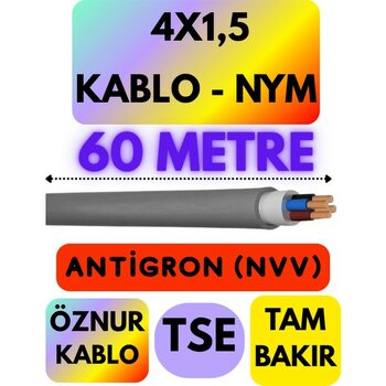 Öznur 4x1,5 Antigron (Nym) Kablo (Gri) Metre Seçenekli - 60 METRE - Gri