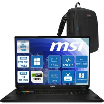 MSI Msı Stealth 18 Hx A2WI-081TR Intel Core Ultra 9-290HX Plus Aı 128GB Ddr5 1tb Ssd+1tbssd 16GB/RTX5080 150W 18INÇ 4K UHD+120Hz WINDOWS11HOME Gami...