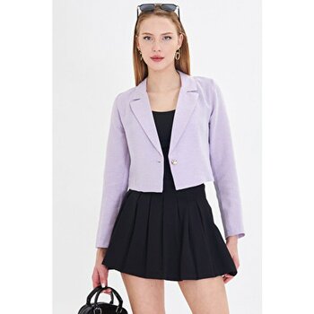 Armonika Kadın Lila Tek Düğmeli Crop Ceket ARM-23Y001064 - Mor - L