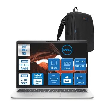 Dell Pro 16 Plus Ultra Core 5 120U 96Gb Ddr5 2Tb Ssd Intel Graphics 16" Fhd+ 300Nıt Windows 11 Pro Taşınabilir Bilgisayar U5120u165uh23 + Zettaçanta