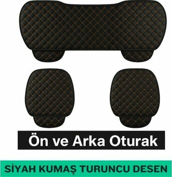 Nissan Pulsar 2016-2019 Uyumlu 3 Parça Kapitone Oturak Araba Koltuk Kumaş Siyah Turuncu - Kaymaz | Trobus - Siyah - Turuncu