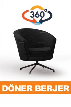 LOVİSSE HOME Siyah 360 Döner Berjer - Modern Tekli Koltuk - Siyah - Ofis koltuğu