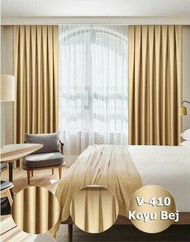 YS Perde Tasarım Lüx Saten Blackout Karartma Fon Perde 1/2,5 Normal Pile - Bej - 250 x 265 cm