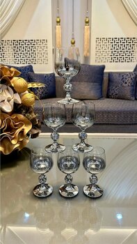 Turkuaz kristal Bohemıa Kristal Titanyum Gümüş Renk Kahve Yanı Su Bardağı 150 Cc