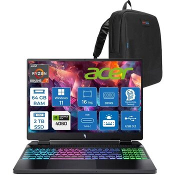 Acer Nitro 16 AN16-42 Amd R7 8845HS Aı 64GB Ddr5 2tb SSD 8GB/RTX4060 140W 16" Wuxga 180Hz IPS Windows 11 Pro Taşınabilir Bilgisayar NHQSKEY004P19+Z