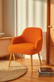 WoodyMaison Morina Peluş Kumaş Sırtlı Puf Sandalye – Ahşap Ayaklı, Makyaj Masası ve Salon İçin