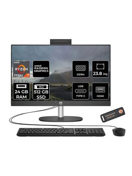 Hp Proone 245 G10 R7 7730u 24gb 512gb Ssd 23.8" Full Hd Ips Fdos All In One Pc Siyah & Per4 Bellek