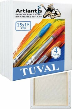 Artlantis Tuval 15x15 Astarlı Kare Mini Tuval 4 Adet Resim Küçük Tuvali 15x15 Tual Akrilik Boya Yağlı Boya İçi