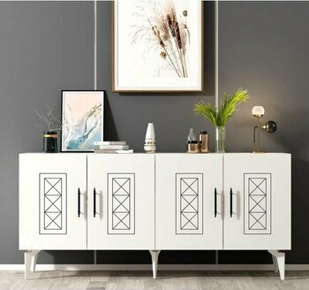 Demonte Dekor 4 Kapaklı, 6 Raflı Shumen Konsol Beyaz-Beyaz - 150x 35 x 80 cm - Beyaz