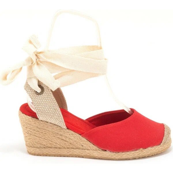 Star Tombis Elişi Ipli Dolgu Topuk Keten Handmade Kırmızı 38,5 Espadril