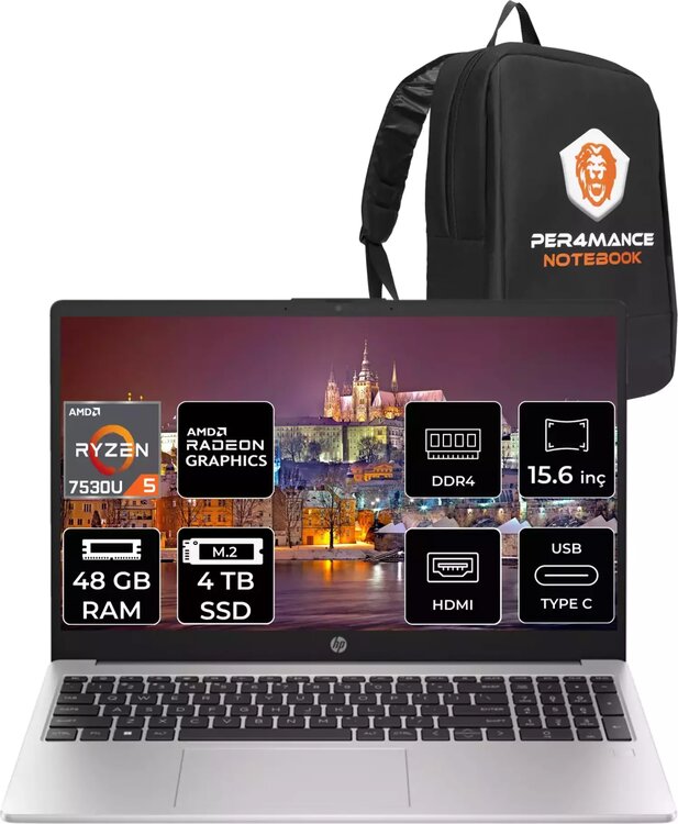 HP 255 G10 8A547EA 15.6 inç AMD Ryzen 5 7530U 48 GB 4 TB SSD AMD Radeon Graphics FreeDOS