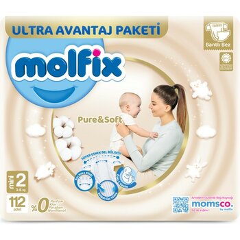 Molfix Pure Soft Mini 2 Bebek Bezi 3-6 kg 112'li Bantlı Ultra Yumuşak Koruma - 112