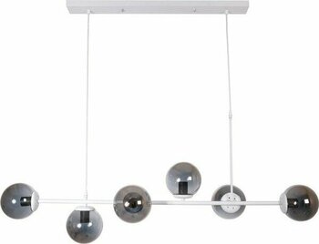 Fer Avize Simao Modern Tasarım Beyaz Renk Füme Camlı Salon - Yemek Masası Üstü - Mutfak Sıralı 6 Lı Avize - Beyaz - Füme