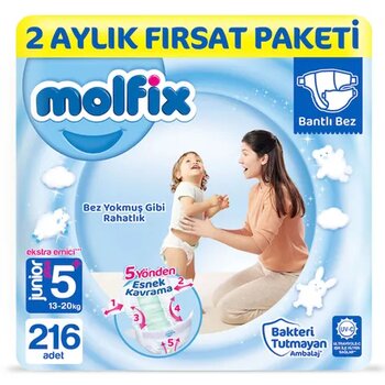Molfix No:5+ Junior Plus 216 Adet Bebek Bezi