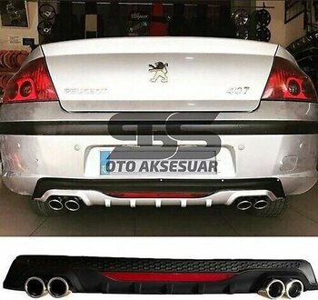 Peugeot 407 Difüzör Arka Tampon Eki 4 Egzoz Çıkışlı Siyah Reflektörlü