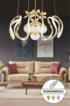 VENON Oliver Kumandalı 3 Renk Işık Özellikli Modern Gold Kaplama Sarkıt Led Avize Salon Avize