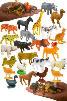 TUENGİ STORE 24 Parça Gerçekçi MİNİ BOY Çiftlik Hayvanları Ve Vahşi Hayvanlar Oyuncak Hayvan Seti