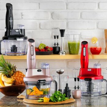 Multi Blender Seti - Kırmızı, Pratik ve Çok Fonksiyonlu Kullanım - Ahşap - Beyaz