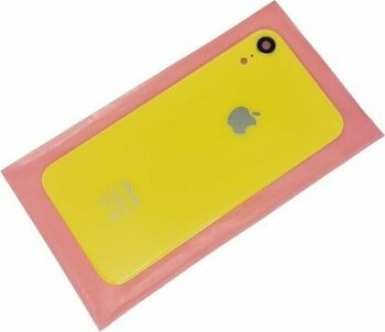 Tkgz İphone Xr Arka Pil Kapak Kamera Lensli Yazılı Cam Sarı