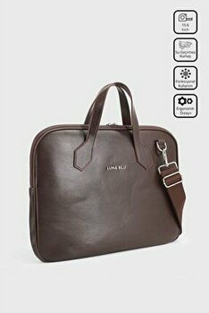 Lunablu 15.6" Inç Su Geçirmez Kumaş Özellikli Evrak Bilgisayar Notebook Laptop Çantası - Kahverengi