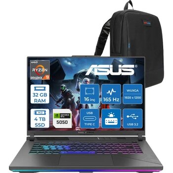 Asus Rog Strix G16 G614PH Amd Ryzen 9 8940HX Aı 32GB GB 4tb SSD 8GB/RTX5050 Gddr7 115W 16" Wuxga 165Hz 300NİTS Freedos Taşınabilir Bilgisayar WARV057F15+Zettaçanta